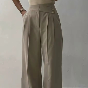 Pantalon tailleur à taille haute et jambes larges pour femme avec plis - Product Image 1