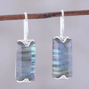 Boucles d'oreilles pendantes en argent sterling 925 faites à la main, forme goutte d'eau, labradorite, pierre précieuse naturelle à reflets bleus, boucles d'oreilles pendantes tendance, cadeau de mode - Product Image 4