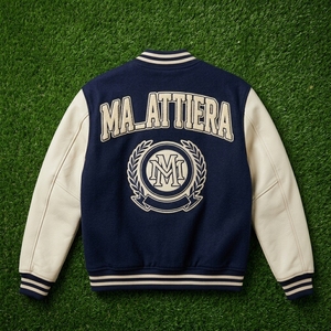 <b>Men</b> Navy Blue Letterman Jacket Wool Body <b>Leather</b> Sleeves Embroidered <b>Bomber</b> Jacket Custom OEM ODM Wholesale - Product Image 5