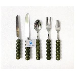 Address Crafts Vintage Flatware Set With Green Beaded Handles Durable Food Safe Metal Cutlery Spoon <b>Fork</b> Knife Place Setting - Product Image 1