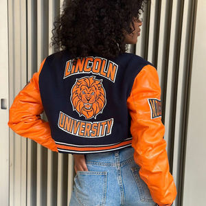 Chaqueta de Cuero PU para Mujer, Chaqueta Varsity con Logotipo Bordado, Chaqueta de Béisbol Personalizada de Poliéster para Mujer, Ropa de Calle - Product Image 1