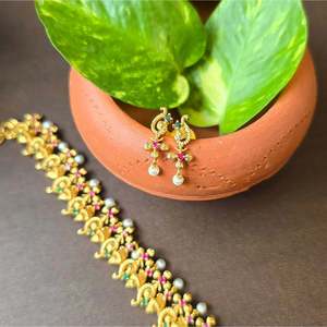 Matte Long Haram with Conch and Floral Design Fashion Necklace - Product Image 5