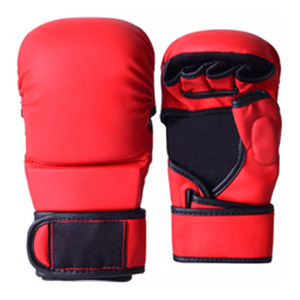 Gants de combat MMA rouges à demi-doigts en PU, imperméables, respirants, anti-humidité, légers, ajustables, OEM - Product Image 1