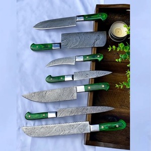 Juego de Cuchillos de Acero de Damasco de 7 Piezas con Mango de Madera, Hoja Recta Pulida de Acero Inoxidable, Ambidiestro, Grado Industrial, 1 Año de Garantía - Product Image 5