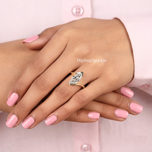 Luxury Gold Marquise Cut Bypass <b>Ring</b> with Sculpted Open Shank and Sleek Bezel Frame Modern Elegant <b>Statement</b> Fine Jewelry Design - Product Image 5