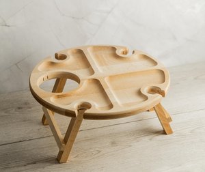 Portable Wooden Wine Picnic Table Outdoor <b>Folding</b> Mini Picnic Table with Wine Glass Holder Snack Serving Tray for Patio - Product Image 5