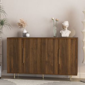 Aparador Moderno de Madera con Estantes Ajustables, Gran Buffet y Consola Decorativa con Diseño Acanalado - Product Image 2