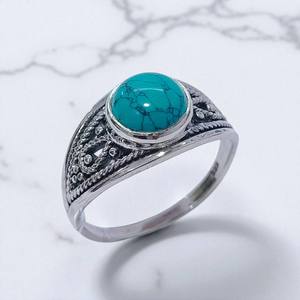 Anillos Delicados de Plata de Ley 925 con Turquesa Natural Redonda y Piedra Lunar Arcoíris, Precio al por Mayor, Joyería de Plata - Product Image 3