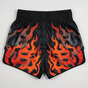 Pantalones Cortos de Boxeo con Estampado Digital de Patrón de Fuego OEM, Pantalones Cortos de Lucha de Alta Calidad con Corte Curvo y Aberturas Laterales para Hombre, para Gimnasio - Product Image 1