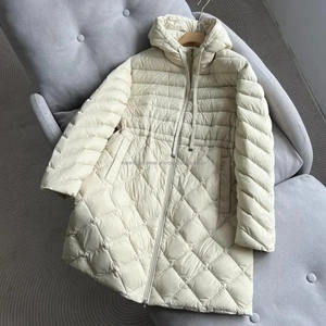 2024 Otoño Invierno Slim chaqueta acolchada con capucha mujer Casual sólido Parka cintura ligero largo pato blanco abajo abrigo femenino - Product Image 3