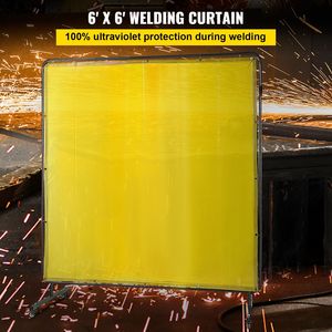 Schermo di Protezione per Saldatura in Vinile Ignifugo Giallo 6' X 6' con Telaio a 4 Ruote per Protezione durante la Saldatura - Product Image 2