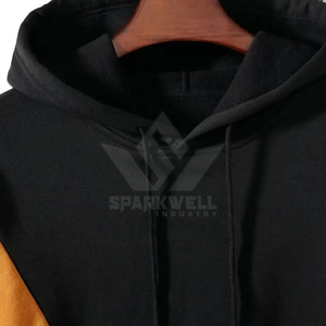 Men's Black <b>Orange</b> Eco-Friendly Polyester Slim Fit <b>Fleece</b> Pullover Hooded Sweatshirt with Front Pocket Autumn Casual Wear - Product Image 2