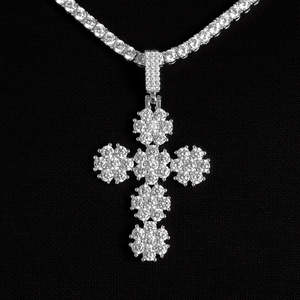 Luxury Diamond Flower <b>Cross</b> Pendant | Iced Out White Gold Floral <b>Cross</b> Necklace <b>Charm</b> | Hip Hop Jewelry for Men & Women - Product Image 3