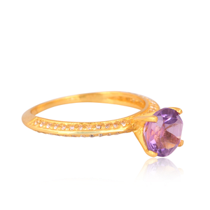 Best Selling Engagement Wedding 925 Sterling <b>Silver</b> White Topaz and Amethyst Gemstone <b>Crown</b> Ring with Gold Plating for Women - Product Image 2
