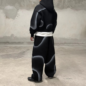 Ensemble de survêtement unisexe en coton et polyester de haute qualité avec fermeture éclair, sweat à capuche et pantalon de survêtement délavé à l'acide - Product Image 1
