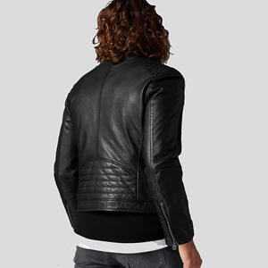Veste en cuir véritable noire sur mesure pour homme, coupe ajustée, style Cafe Racer, veste de motard, manteau en peau de mouton souple, épaulettes rembourrées, vêtement d'extérieur - Product Image 4