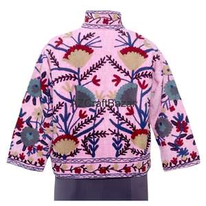 Chaqueta Bomber de Mujer con Cuello en V, Diseño Floral Vintage, Bordado Suzani TNT, Ecológica, Transpirable, de Secado Rápido, Tejido de Algodón - Product Image 5