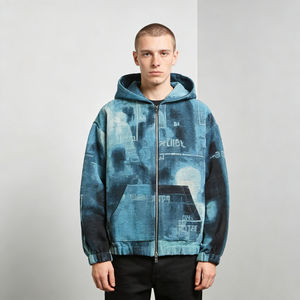 Sudadera con Capucha para Hombre, Azul y Negro, Estilo Vintage, Ecológica, de Tela Suave para Invierno, Cómoda, Moderna, Versátil, para Uso Diario - Product Image 1