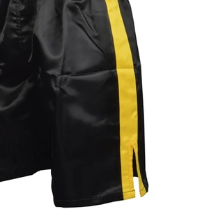 High-Quality <b>Black</b> & Yellow Satin Boxing Shorts - Breathable Muay Thai <b>Trunks</b> - Professional Martial Arts Gym Training Wear - Product Image 4