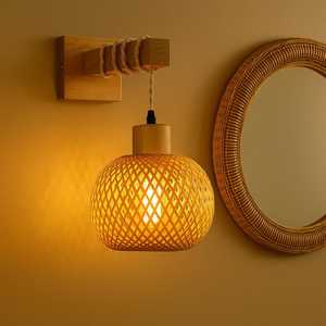 Handwoven Bamboo <b>Wall</b> Lamp Boho Rattan <b>Sconce</b> Natural Woven <b>Wall</b> <b>Light</b> Home Decor Supplier Manufacturer - Product Image 1