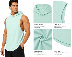 Camiseta sin mangas con capucha para hombre, tela transpirable de primera calidad, corte deportivo elegante, perfecta para el gimnasio o uso casual, mantente fresco y a la moda. - Product Image 6