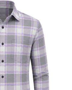 Chemise à carreaux gris lavande pour homme, décontractée et formelle, à manches longues, boutonnée, en flanelle de coton, pour le bureau, personnalisable - Product Image 4