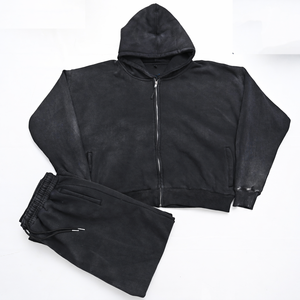 Unisex <b>Acid</b> Washed Jogger Set 100% Cotton Zip Hoodie Custom Oversized <b>Drop</b> Shoulder Plus Size XL Gym Tracksuit for Winter - Product Image 1