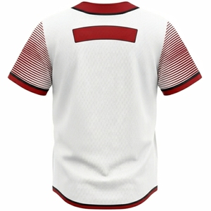 Maillot de baseball unisexe blanc et rouge sublimé 100 % polyester à manches courtes, maille respirante, séchage rapide, col de baseball, personnalisable pour le sport - Product Image 2