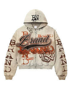 Sweat à capuche zippé pour homme de marque tendance, tricoté, coupe ample, 100% coton, fabrication de qualité, style streetwear d'hiver - Product Image 3