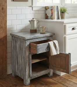 Table de chevet contemporaine en bois de manguier massif avec 1 tiroir pour chambre et appartement, au design durable - Product Image 3