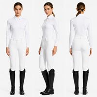 Camisa de Polo Ecuestre Blanca para Mujer, Manga Larga, 3 Botones, Corte Princesa, Personalizable al por Mayor