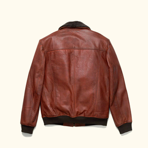 Chaqueta de Cuero con Peluche Marrón para Hombre, Nueva Chaqueta de Cuero Estilo Bomber, Chaqueta de Invierno con Cuello de Peluche - Product Image 6