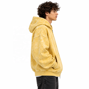 Sudadera con capucha y cremallera para hombre, estilo streetwear, con estampado tie-dye amarillo, de corte holgado y bolsillo canguro. - Product Image 4