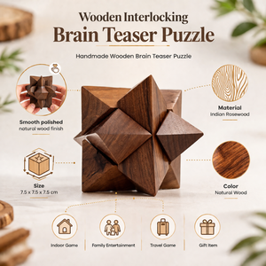 Casse-tête en bois fait main |   Jeu de puzzle en cubes imbriqués en bois de rose indien |   Cadeau de jeu éducatif pour l'entraînement cérébral - Product Image 5
