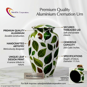 Cremation Urns for Adults Pets Ashes Eco-Friendly Green Leaf Pattern Memorial Decorative Keepsake Metal Container Funeral <b>Jars</b> - Product Image 2