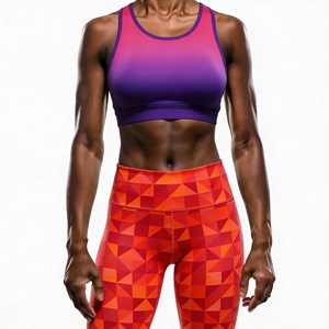Conjunto de 2 Piezas: Top Corto con Escote Redondo y Espalda Cruzada, y Shorts de Cintura Alta, sin Costuras, de Spandex y Poliéster, para Yoga - Product Image 2