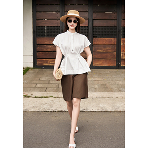 Vietnam Women's <b>Smart</b> Casual Office Brown High Waist Tailored Bermuda Shorts Plain Dyed Anti-Wrinkle Custom Design EVAN - Product Image 1