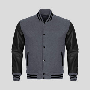 Stylish Unique Grey-<b>White</b> <b>Waterproof</b> Varsity <b>Jacket</b> Winter Fabric Wool Body Leather Arms Stand Collar Letterman Baseball Front - Product Image 6