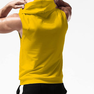 New Custom Logo and Printing Plus Size Men's Workout Hooded Tank Tops Bodybuilding Muscle Sleeveless Men Quick Dry Gym Hoodies - Product Image 3