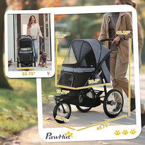 Passeggino per Animali Domestici a 3 Ruote Regolabile Grigio per Cani di Piccola e Media Taglia con Cintura di Sicurezza e Cestino Portaoggetti per Trasportare il Tuo Amico Peloso! - Product Image 3