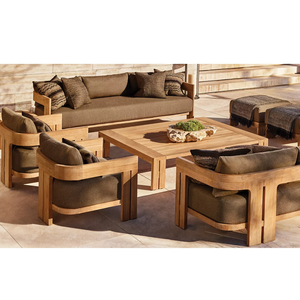 Canapé de jardin en teck massif, fauteuil de salon extérieur rembourré en tissu pour villa, hôtel, cour - Product Image 5