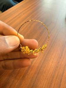 Anillo de nariz de oro macizo de 22k, joyería nupcial tradicional india, diseño de aro con esmalte floral de pavo real, tamaño grande, alambre para perforación. - Product Image 3