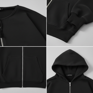 Sweat à capuche premium épais à fermeture éclair intégrale |   Veste en molleton de coton noir surdimensionnée |   Logo personnalisé disponible pour les commandes en gros - Product Image 3