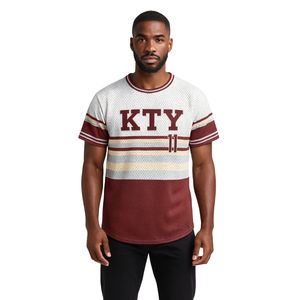 Wholesale KAP Grey Striped <b>Pullover</b> Baseball Jersey 100% Polyester Mesh Fraternity T Shirt with Embroidered Applique Logos - Product Image 1