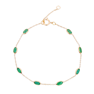 18K <b>Solid</b> <b>Gold</b> Oval Emerald Tennis Bracelet-Rose <b>Gold</b> Plated Stackable Chain - Product Image 3