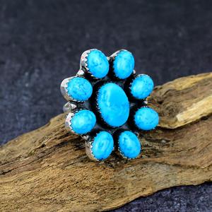 Anillo de Flor de Turquesa Kingman Hecho a Mano, Plata de Ley Vintage, Joyería Boho con Piedras Preciosas, Regalo Nupcial Único - Product Image 4