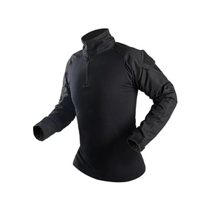 Camiseta de paintball negra estándar de manga larga con cremallera en el cuello de 7 pulgadas y parches tácticos para paintball recreativo - Product Image 1