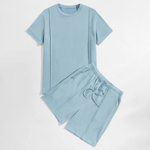 Conjunto de 2 Piezas de Camiseta de Algodón 100% de Moda, Estilo Casual, Ecológico, para Verano, con Costuras en Contraste, Estilo Hip Hop para Hombre - Product Image 1