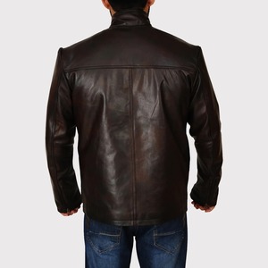 เสื้อแจ็คเก็ตหนังสีน้ำตาลเข้มคลาสสิกสำหรับผู้ชาย - Product Image 4