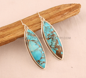 Wholesale Marquise Blue Copper Turquoise <b>Earrings</b> 925 Sterling <b>Silver</b> Blue Mohave Turquoise <b>Drop</b> <b>Earrings</b> B2B Jewelry Supplier - Product Image 5